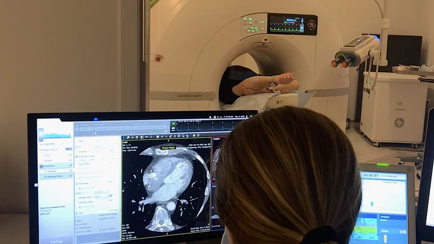 A technologist performs a cardiac CT scan on the Duly Health and Care's outpatient, dedicated cardiac CT scanner. #yesCCT #CCTA #CTA