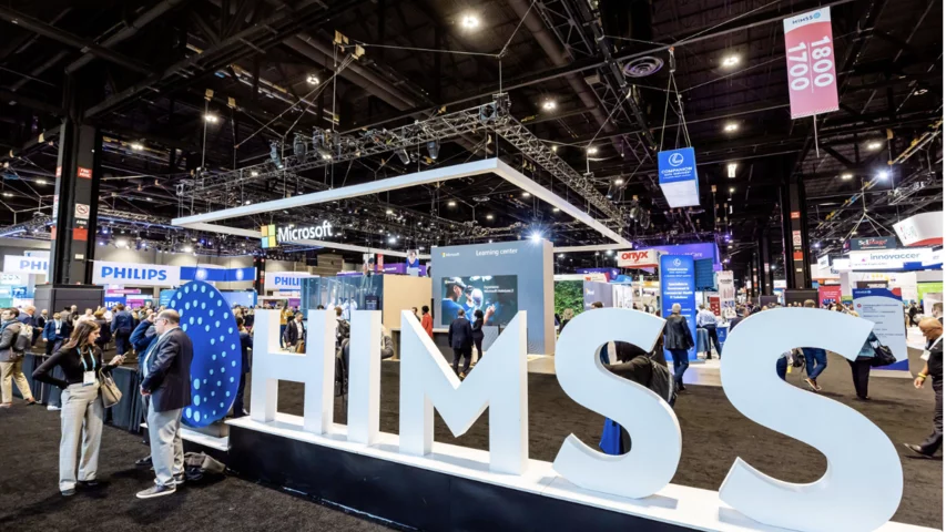 HIMSS logo at the 2023 conference in Chicago. Image courtesy of HIMSS
