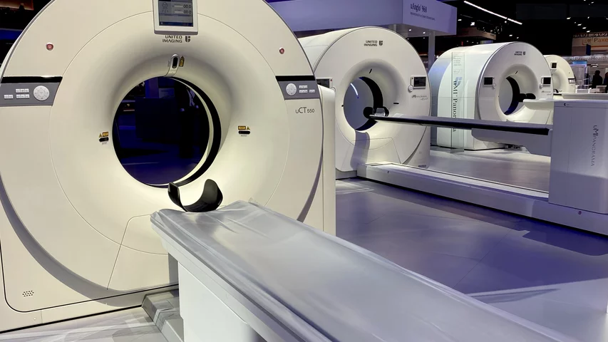 CT scanners on display in the United Imaging booth at RSNA 2023. Photo by Dave Fornell. #RSNA #RSNA23 #RSNA2023 orthopedic imaging