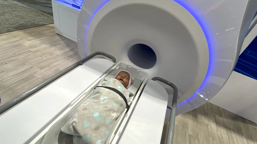 Neonate MRI system shown by Eyas Medical Imaging at RSNA 2023. Photo by Dave Fornell. #RSNA #RSNA23 #RSNA2023