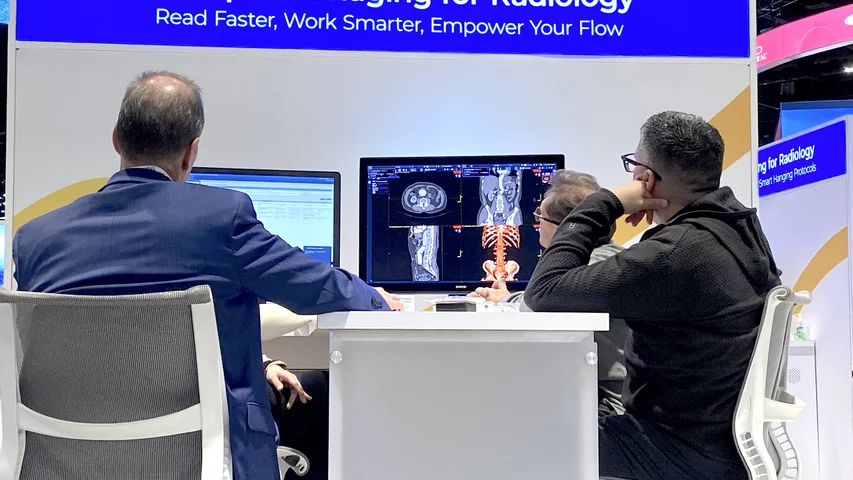 There has been a big movement from standard radiology PACS to more encompassing enterprise imaging systems that incorporate all images and data storage in one place for easier access to patient information. This was an enterprise imaging system demo at the Agfa booth. Photo by Dave Fornell