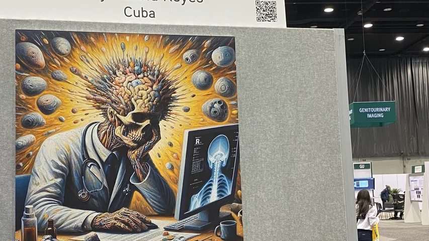 Art by Alety García Reyes, Cuba. Radiologist burnout displayed at RSNA 2024.