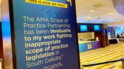The AMA is fighting practice scope creep of non-physicians. Poster at AMA Hiouse of Delegates 2025 meeting. Photo by Dave Fornell