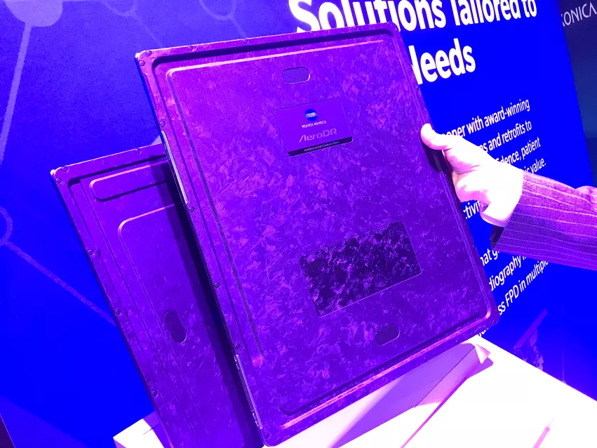 This is a glassless DR X-ray plate from Konica-Minolta. Polymers replaced the glass to increase its drop rating to 1.5 meters and to reduce the weight of the plate.