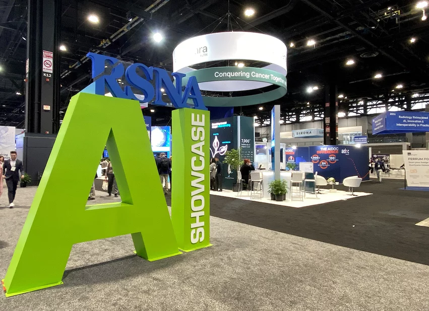 The RSNA 2024 exhibit hall included more than 200 vendors with artificial intelligence technology, making it the largest clinical AI conference in the world. The FDA has cleared about 1,000 clinical AI algorithms as of December 2024 with about 80% being for medical imaging. Most of these were on displays at RSNA. Photo By Dave Fornell. #RSNA #RSNA24 #RSNA2024