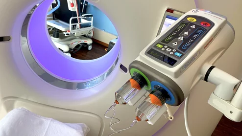 CT scanner and iodine contrast injection system at Wellstar Kennestone Hospital. Photo by Dave Fornell