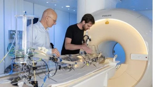 Researchers using 4D MRI technology to test artificial hearts.