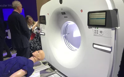 PET nuclear imaging has seen some recent advances and increasing adoption in the past couple years, and that trend was evident on the RSNA 2022 expo floor with several new systems being displayed. GE Healthcare introduced the Omni Legend at RSNA 2022, an all-digital PET/CT platform. The new digital BGO (dBGO) detector material uses a small crystal size to deliver more than two times the sensitivity of prior digital scanners to enable faster scans and better small lesion detectability. #PET #RSNA #RSNA22