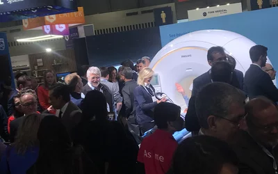 The Philips booth packed with attendees looking at new MRI technologies. All of the major vendors had packed solid booths the first three days of RSNA this year, a sign that RSNA is making a post-COVID recovery.