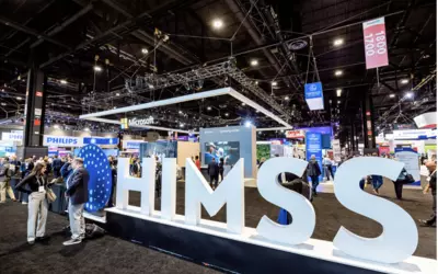 HIMSS logo at the 2023 conference in Chicago. Image courtesy of HIMSS