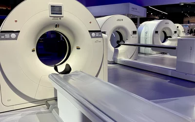 CT scanners on display in the United Imaging booth at RSNA 2023. Photo by Dave Fornell. #RSNA #RSNA23 #RSNA2023 orthopedic imaging