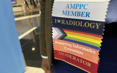 RSNA has an LGBTQ flag ribbon this year attendees could attach to their badges to show support for equity and inclusion in the workplace. This is part of a larger effort by RSNA to promote equity not only in patient care, but also in staffing and hiring in practices.