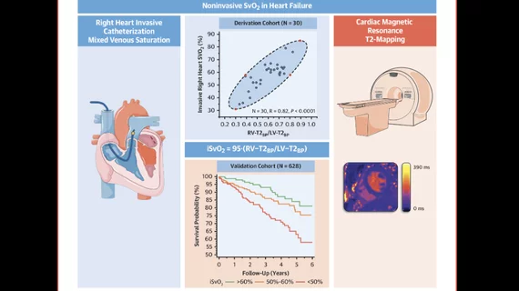 Researchers in the U.K. from Newcastle University, University of Leeds, and the University of East Anglia found they could use cardiovascular magnetic resonance (CMR) T2 intracardiac blood pool data to create imaging-derived SvO2 (iSvO2) noninvasively.